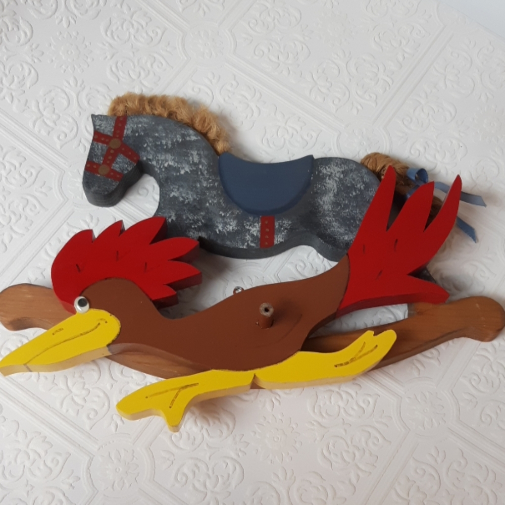 Wooden handmade Wall hangings Horse And Roadrunner Nursery Kids Playroom School